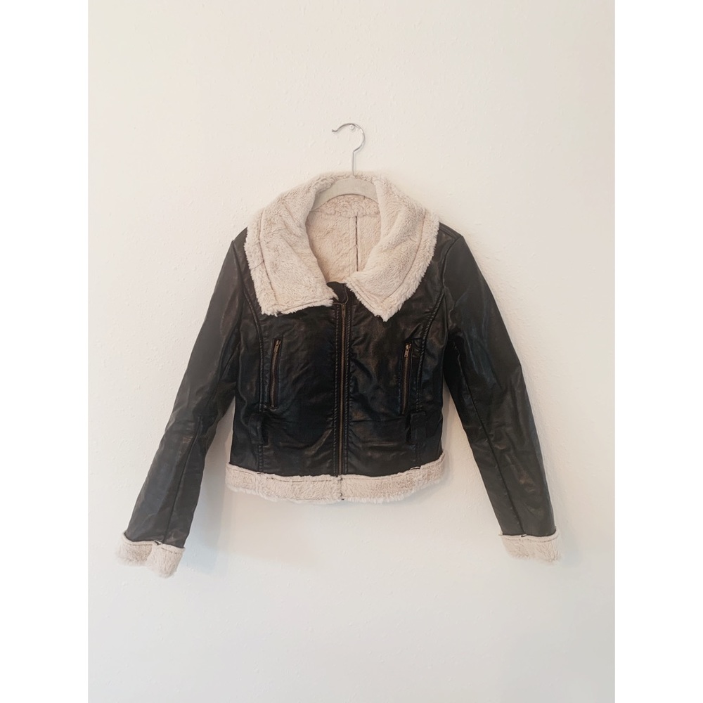 Faux Leather Faux sherling Motorcycle Jacket